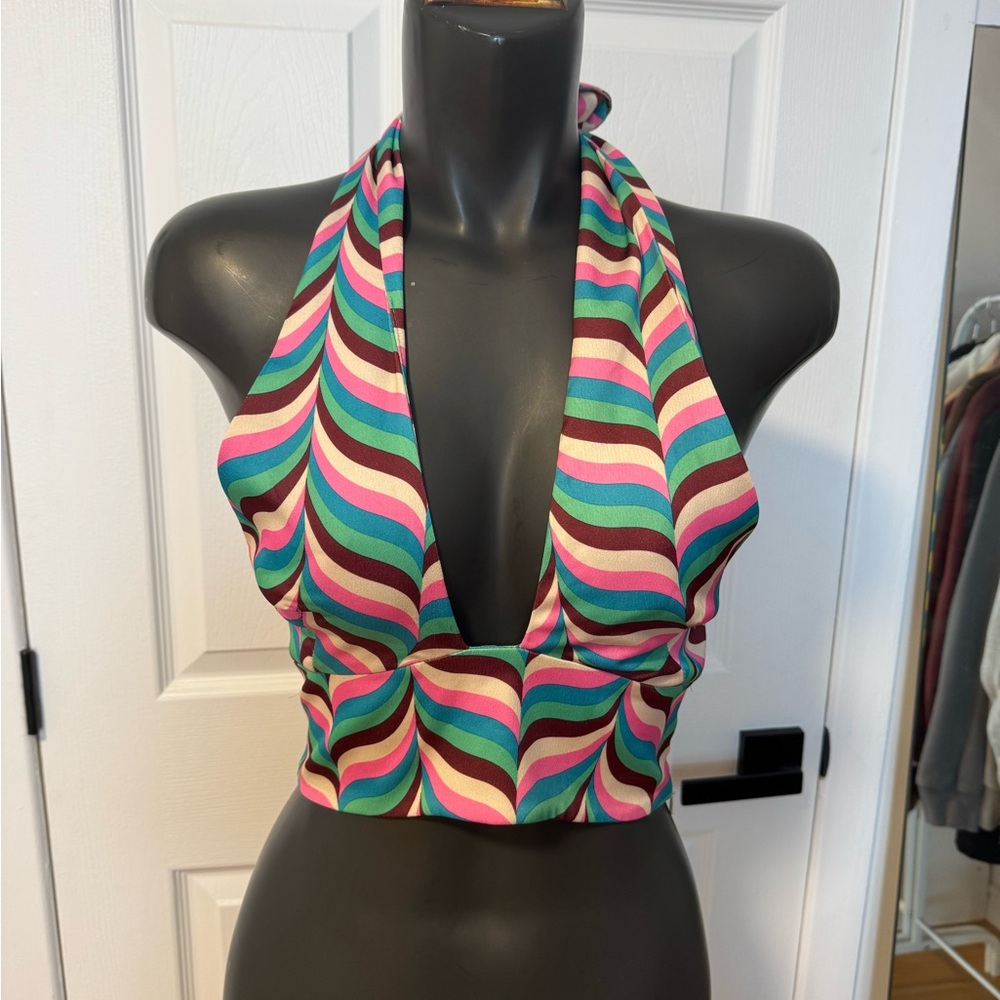 Zara Colorful Wave Halter Top